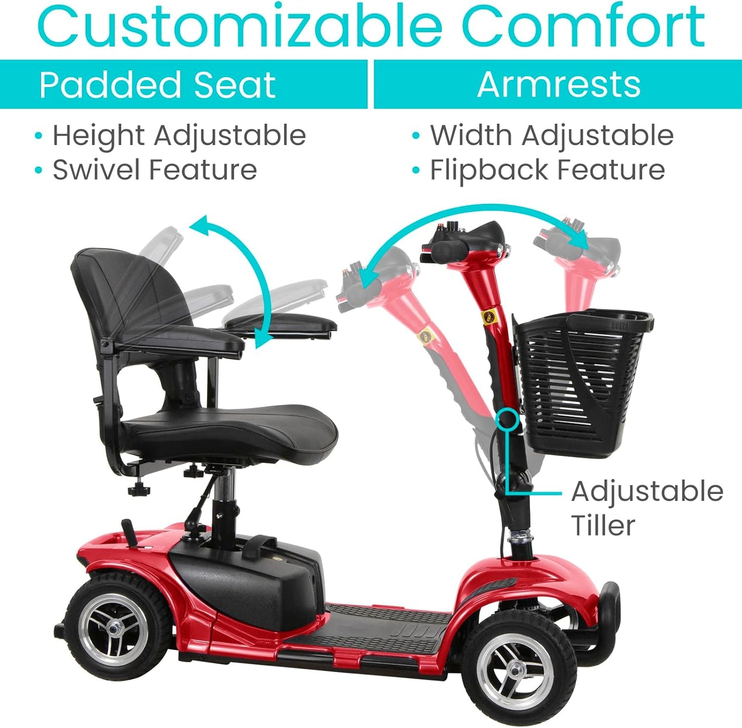 4 Wheel Mobility Scooter - Electric Powered with Seat for Seniors